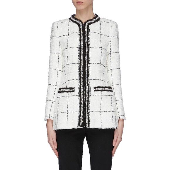 Alice + Olivia Indira Tweed Jacket Black White Cotton Blend Classic Office sz 6 - Picture 1 of 12